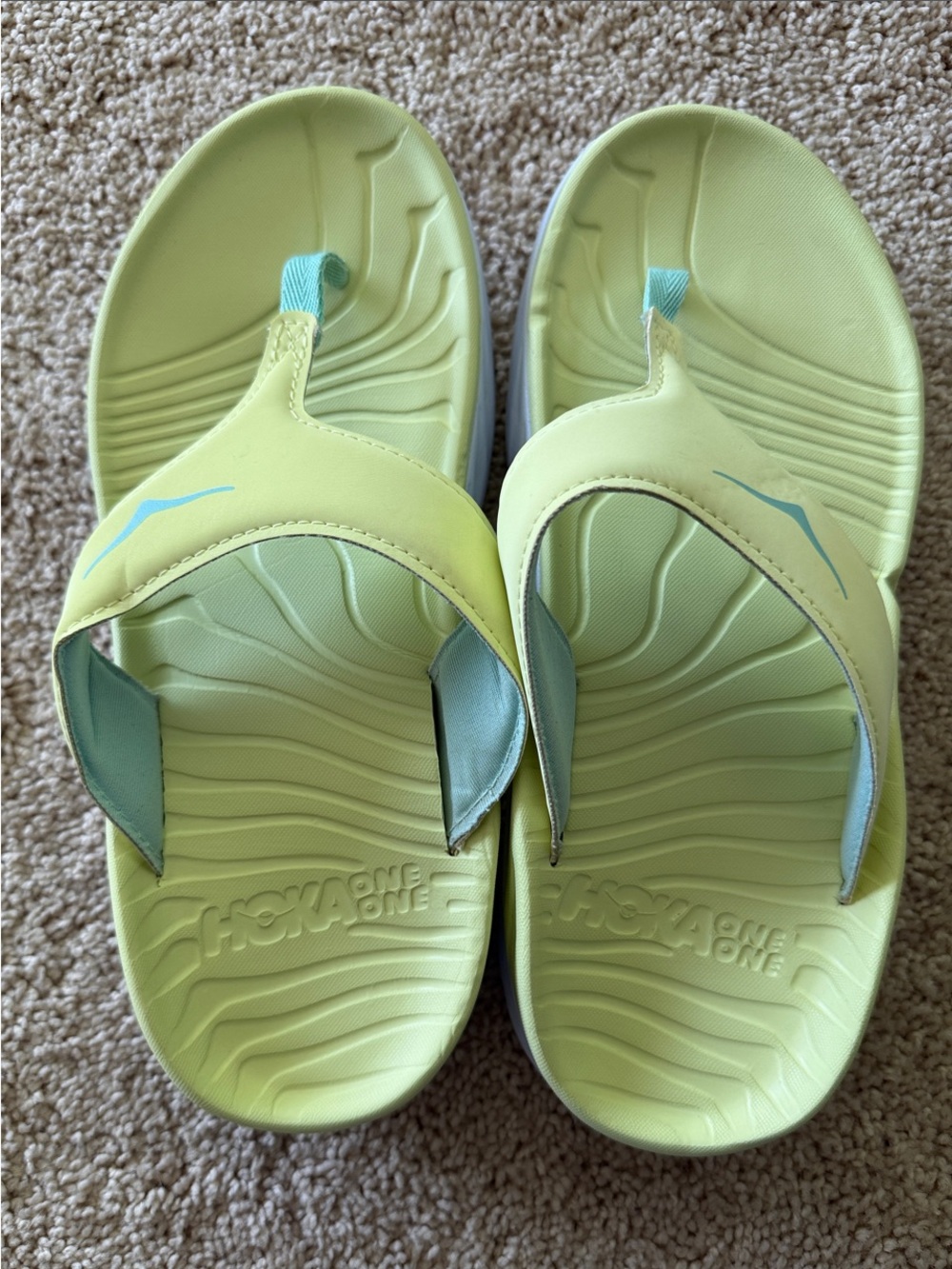 Hoka One One Women’s Luminary Green and Blue Recovery Sandal